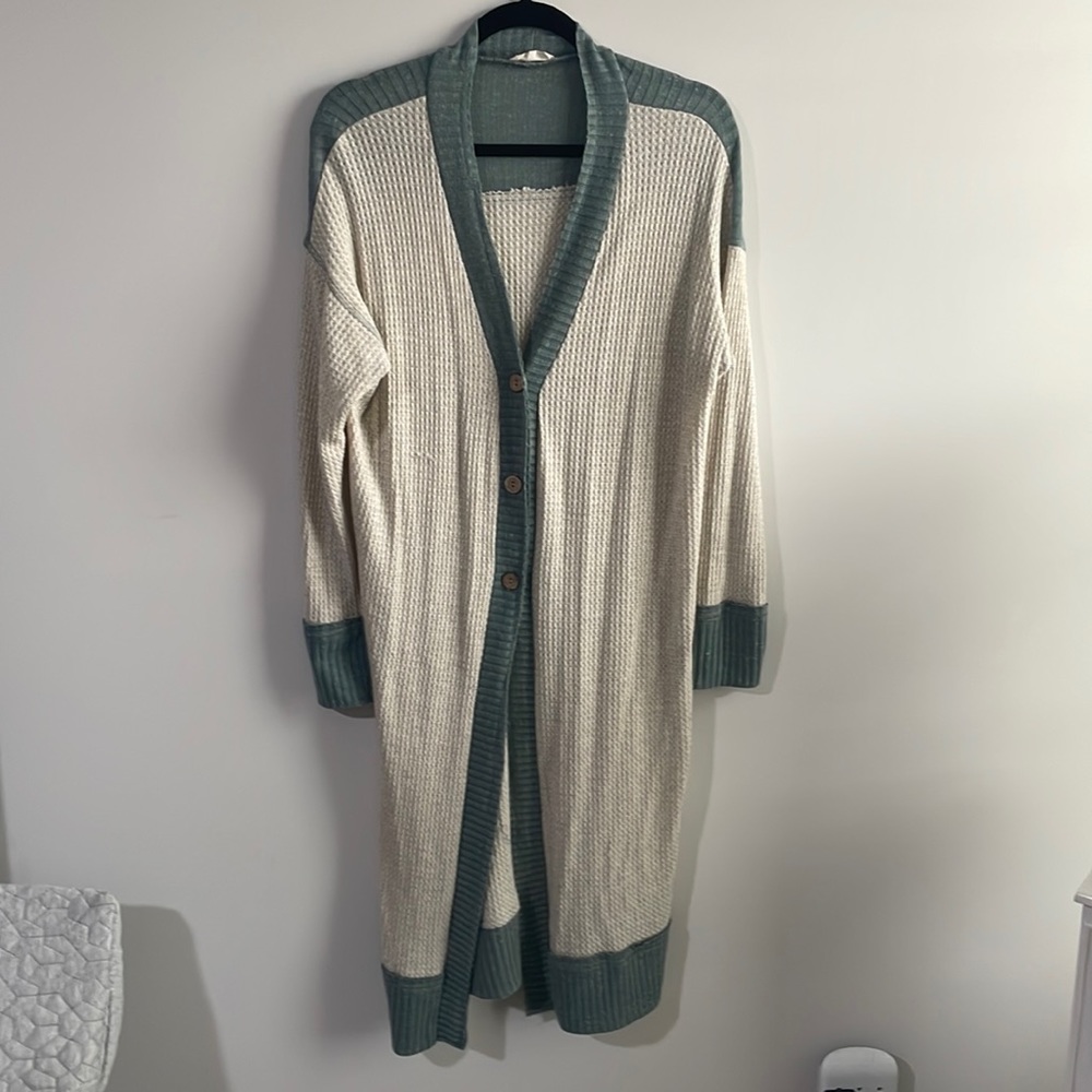 Sage and Cream Duster Sweater - Lightweight
